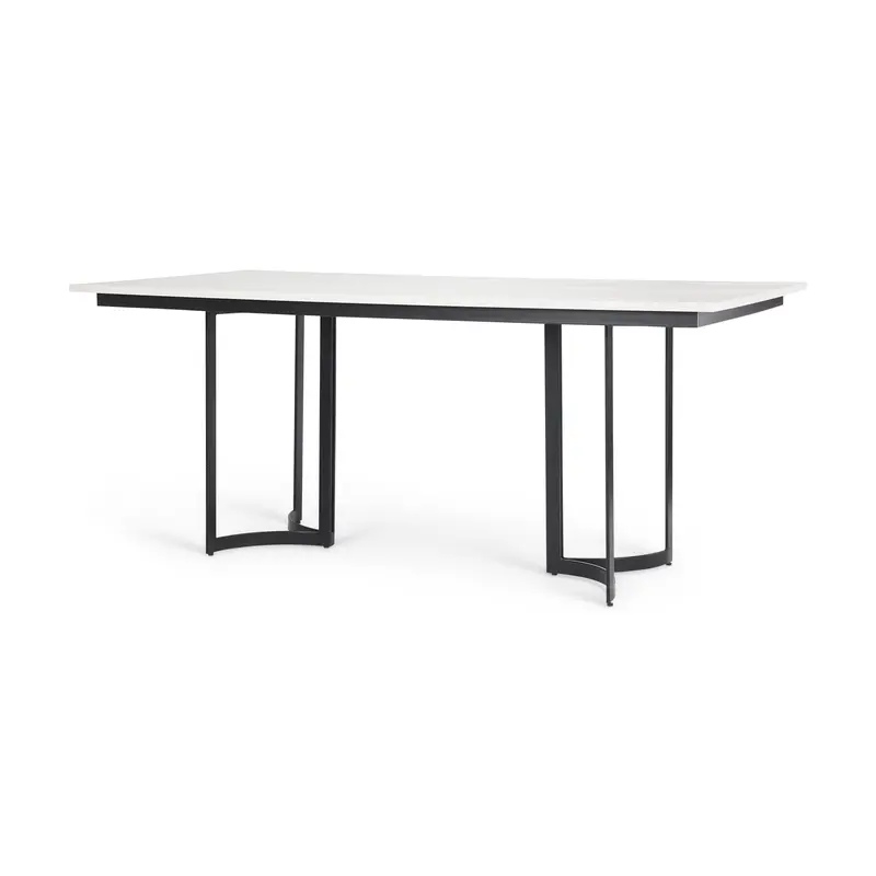 Tanner I Rectangular Dining Table: White Marble Top With Metallic Base 1