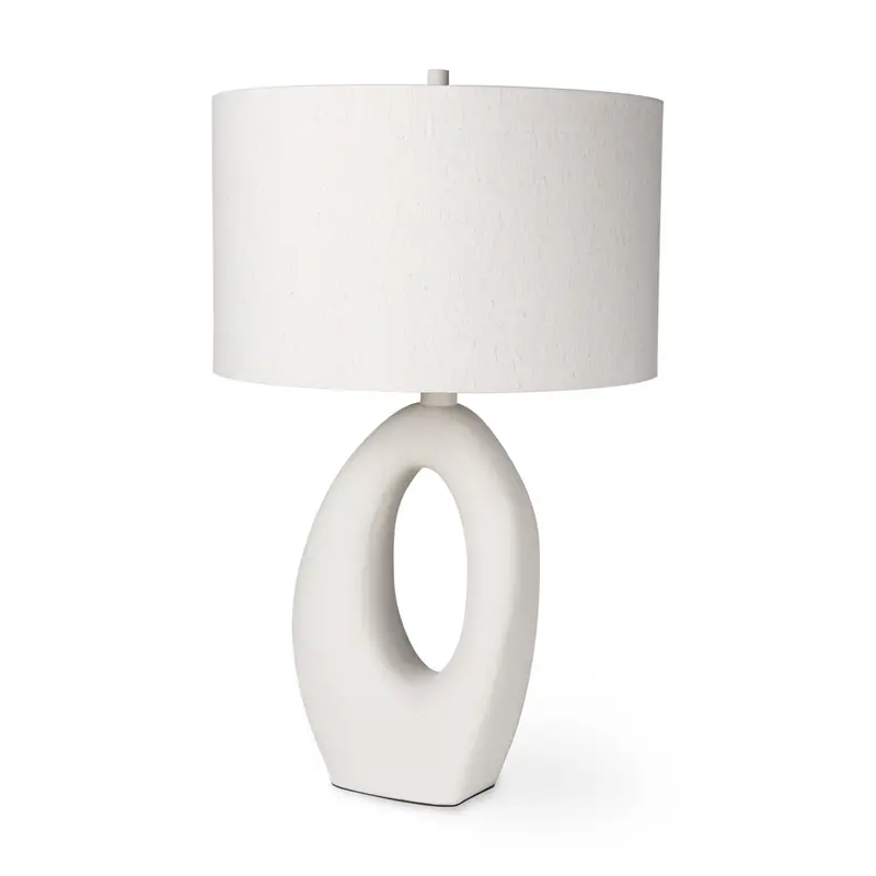 Tao Cream Ceramic Table Lamp With White Fabric Shade, 33" Height 1