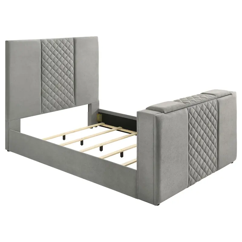 Tara Upholstered Queen Tv Bed With 61-Inch Frame And Gray Fabric 1
