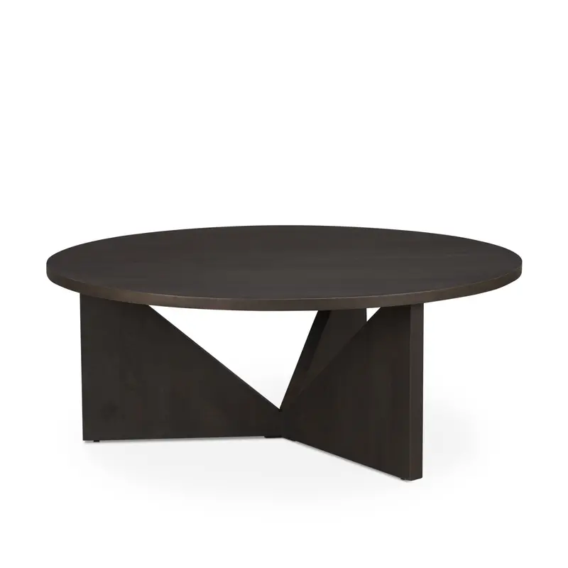 Tarro Coffee Table – Round Light Brown Wood Top With Triangular Legs 1