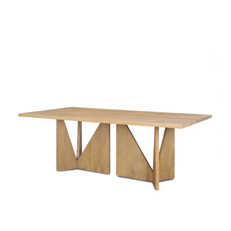 Tarro Dining Table – 84" Rectangular Light Brown Wood Top, Geometric Base 1