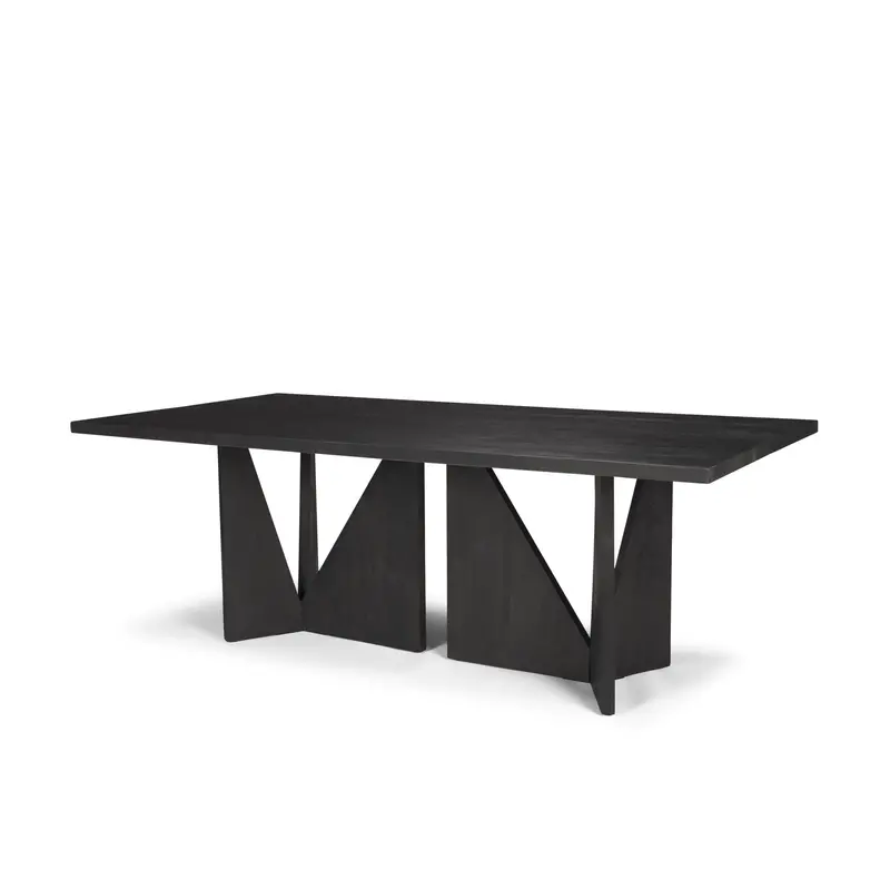 Tarro Dining Table – 84" Rectangular Textured Black Wood Top, Geometric Base 1