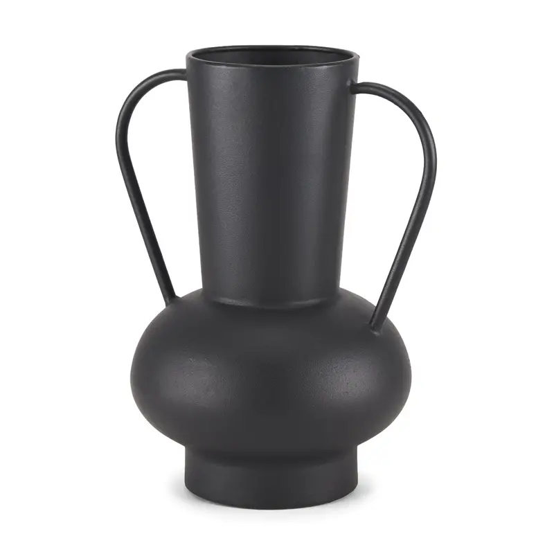 Tasya Matte Black Metal Vase – Large Cylinder With Integrated Handles 1