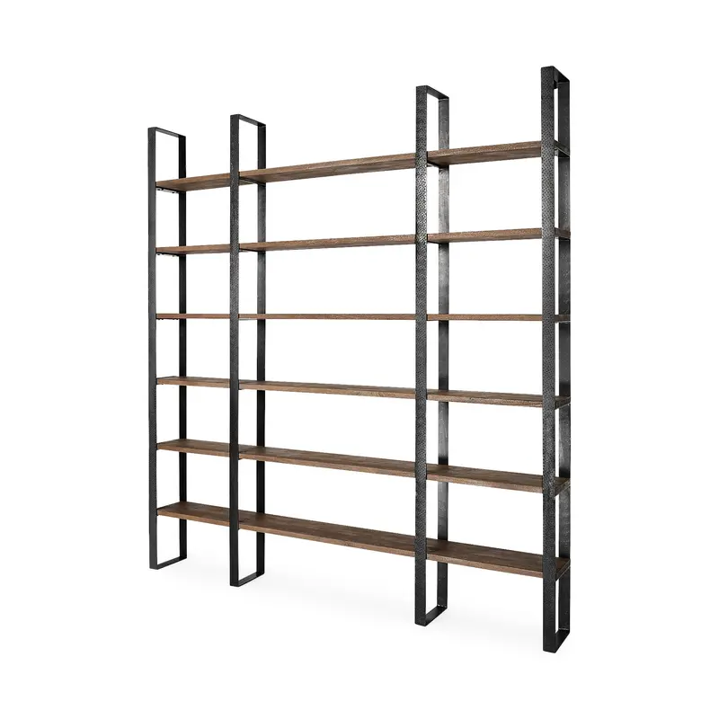 Taunton Ii Dark Brown Wood & Black Iron 6-Tier Shelving Unit, 80"L X 10.5"W X 90"H 1