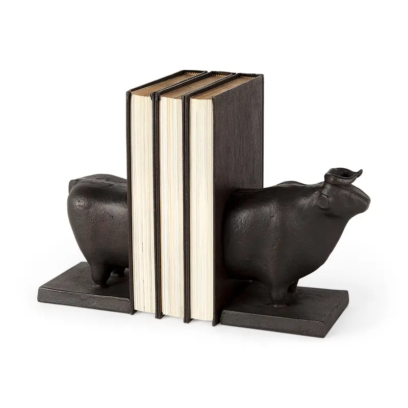 Taurus Iii Bookends (Set Of 2) – Black Cast Aluminum Bull Sculptures 1
