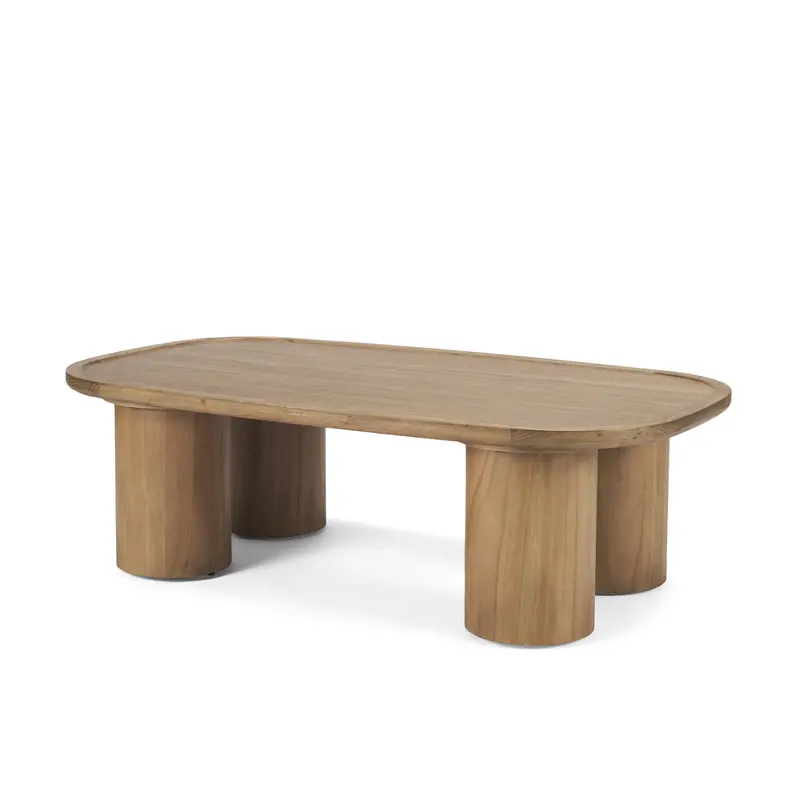 Tavi Coffee Table – Natural Brown Wood Top Supported By Column-Leg Base 1