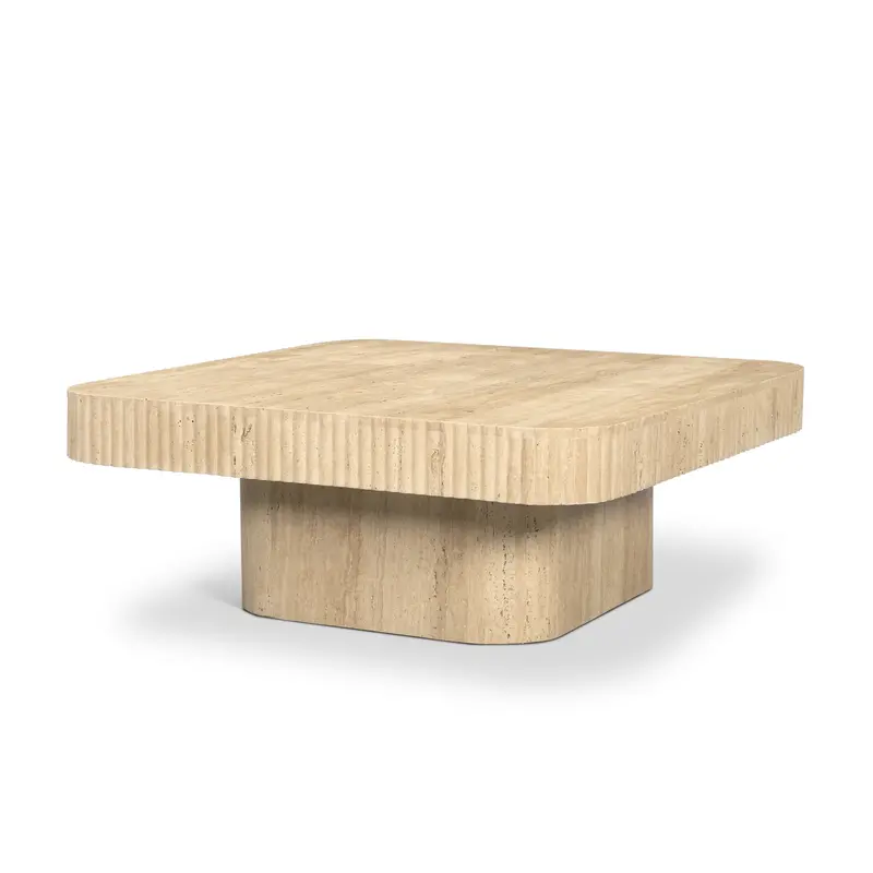 Tavora Coffee Table – Square Ribbed Travertine Top On Minimalist Frame 1