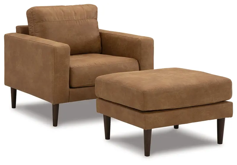 Telora Caramel Leather Accent Chair And Coordinating Ottoman 1