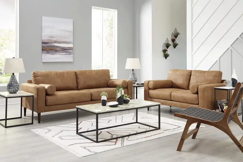 Telora Caramel Leather-Look Living Room Set 1