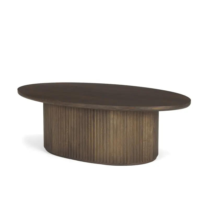 Terra Dark Brown Oval Coffee Table – 48"L X 28"W X 15"H Featuring Fluted Wood Detailing 1