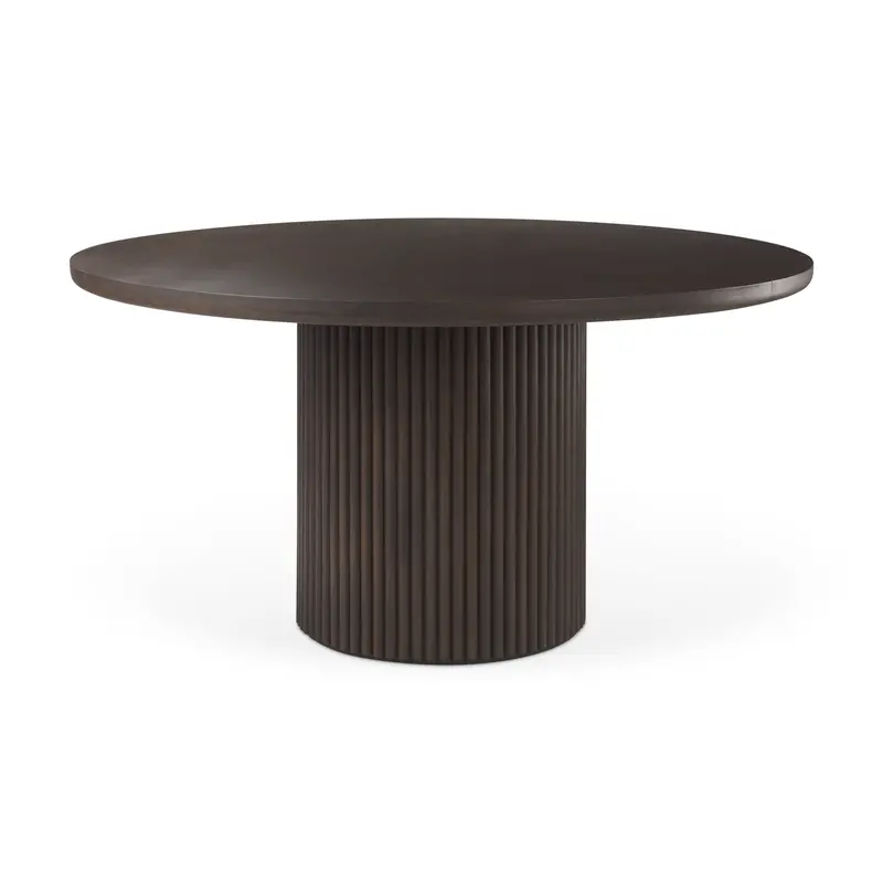 Terra Dark Brown Round Dining Table – 60" Diameter X 30"H With Fluted Wood Base 1