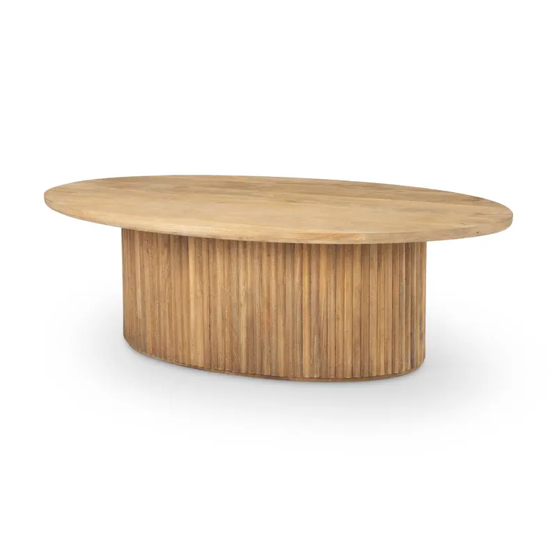 Terra Light Brown Oval Coffee Table – 48"L X 28"W X 15"H With Fluted Wood Design 1