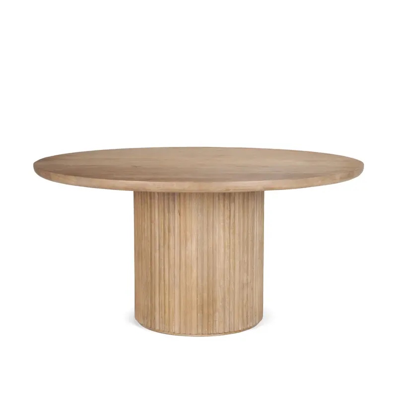Terra Light Brown Round Dining Table – 60" Diameter X 30"H With Fluted Wood Accents 1