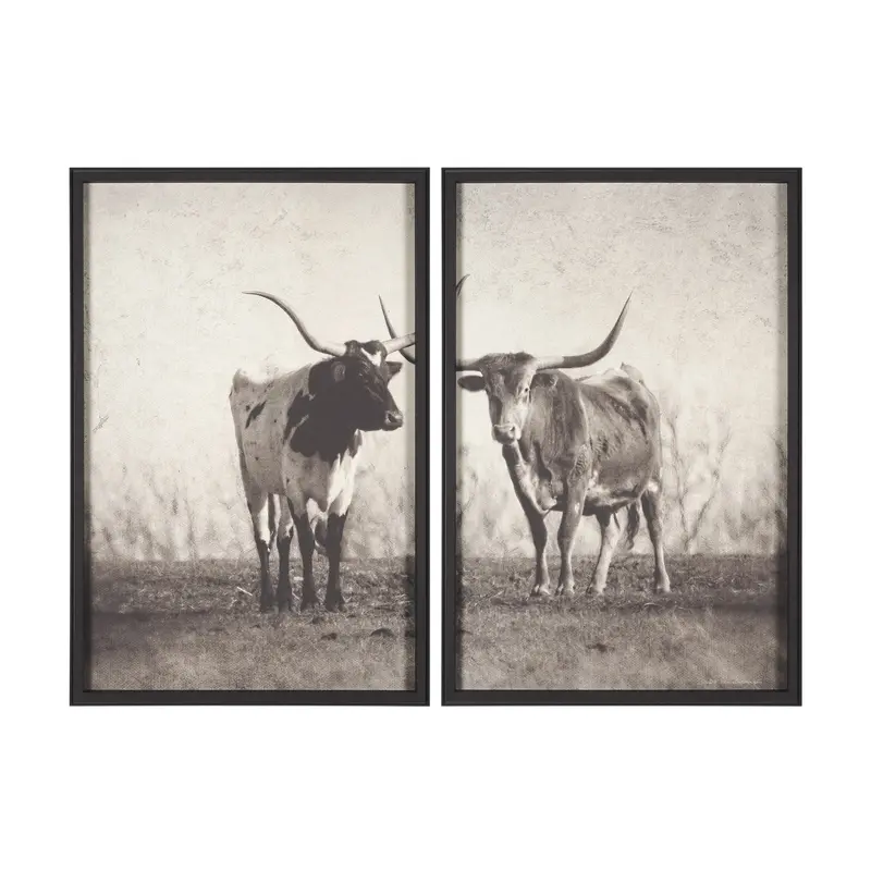 Texas Longhorns (Set Of 2) – Hand-Embellished Framed Photo Art By Debra Van Swearingen 1