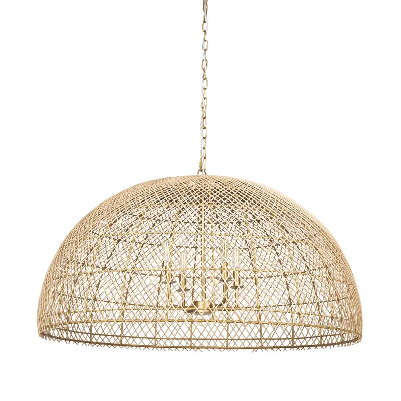 Thad Rattan Chandelier – 4-Light Natural Woven Dome Fixture 1