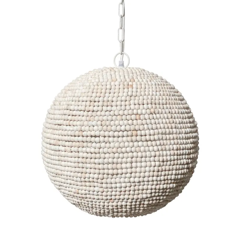 Theta Pendant Light – Whitewashed Wood Beaded Fixture, 15.5" X 14.5" 1