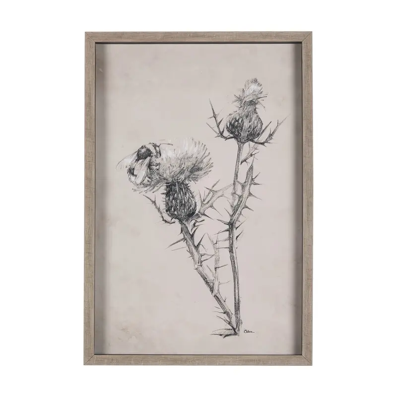 Thistle With Bumblebee Drawing Iv – Hand-Embellished Matted & Glass-Framed Art Print By Mercana Studio 1