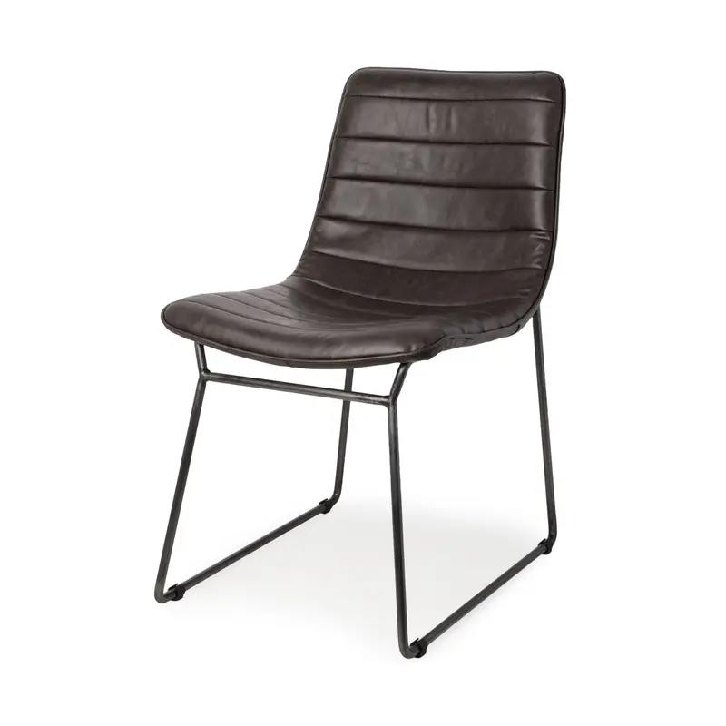 Thornton I Dining Chairs – Set Of 2 Dark Brown Faux-Leather Seats With Black Iron Frames 1