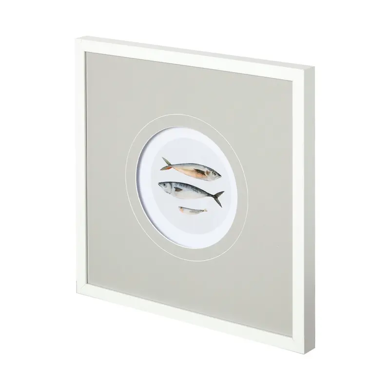Three Fish I Framed Art Print – Emma Scarvey Hand-Embellished Matted Glass Wall Decor 1
