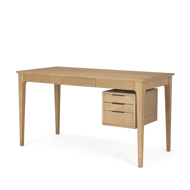 Tino Desk – Light Brown Oak Wood Writing Desk With Four Functional Drawers 1