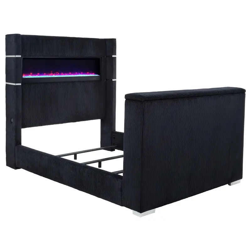Tisdall California King Tv Bed – Black Flame Visualizer With Built-In Media Center 1