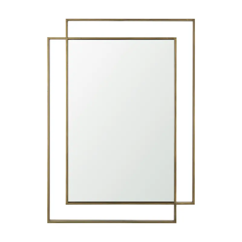 Tiva Rectangular Mirror With Dual Brushed Gold Metal Frame 1