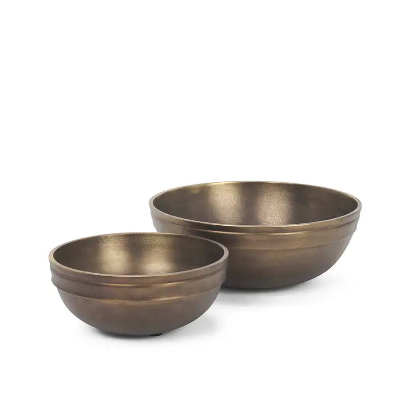 Tomiko Decorative Round Bowls – Brass-Finished Cast Aluminum Serving Set 1