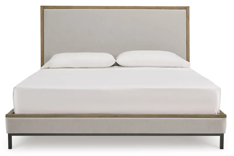 Tomtyn Light Brown King-Size Upholstered Platform Bed 1