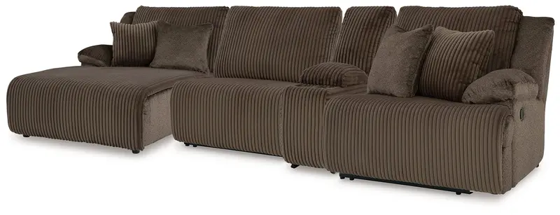 Top Tier Chocolate Leather-Look 4-Piece Laf Chaise Reclining Sectional 1