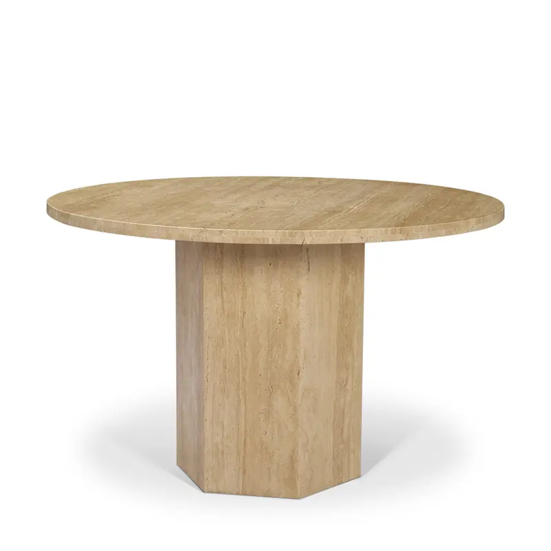 Torreno Dining Table – 42" Round Hexagon Pedestal Base With Travertine Top 1