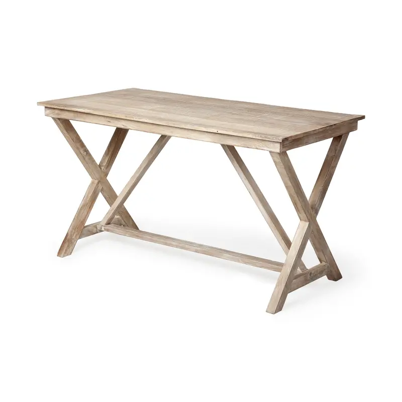 Tracy Executive Office Desk: Natural Wood X-Frame Design (54"L × 28"W) 1