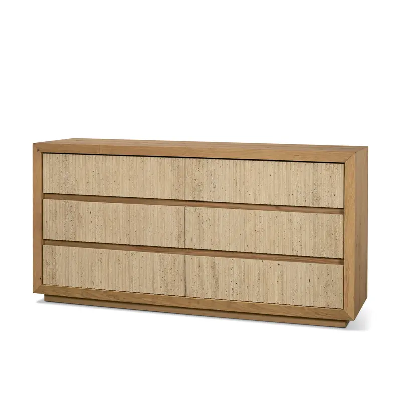 Travona 6-Drawer Dresser In Oak Wood With Travertine Accents 1