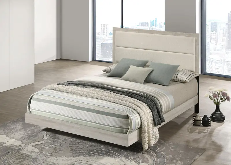 Trenton Rustic Cream Full Panel Bed: 54-Inch Wood Frame With Textured Finish 1