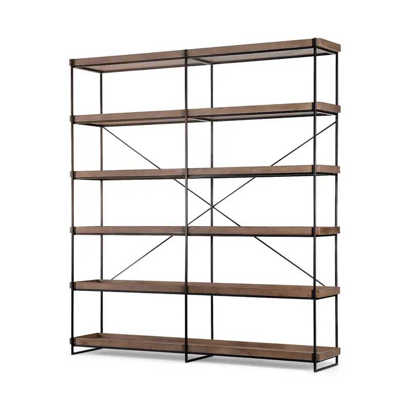 Trey Iv Five-Tier Shelving Unit – Medium Brown Wood And Iron Open Shelf Organizer (80"L × 16"W × 87.5"H) 1