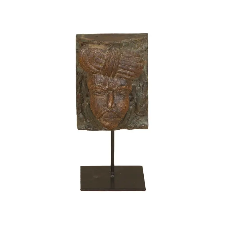 Tribesman-Style Decorative Head Sculpture On Iron Stand 1