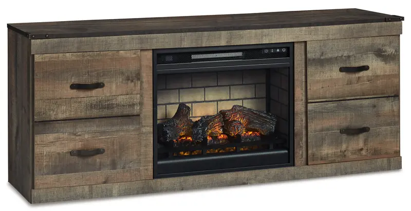Trinell Brown Electric Fireplace Tv Stand With Media Storage 1