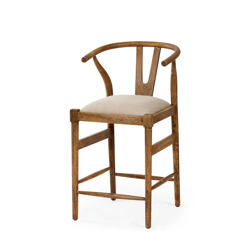 Trixie Counter Stool – Cream Upholstered Seat With Brown Wood Frame 1