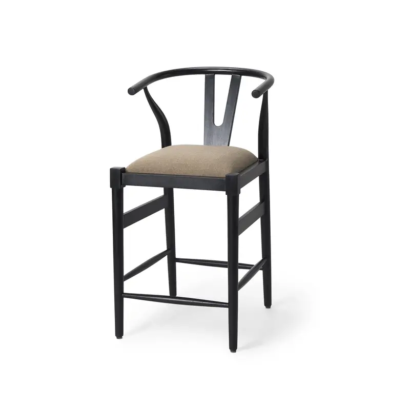 Trixie Counter Stool – Dark Taupe Fabric Seat On Black Wood Frame 1