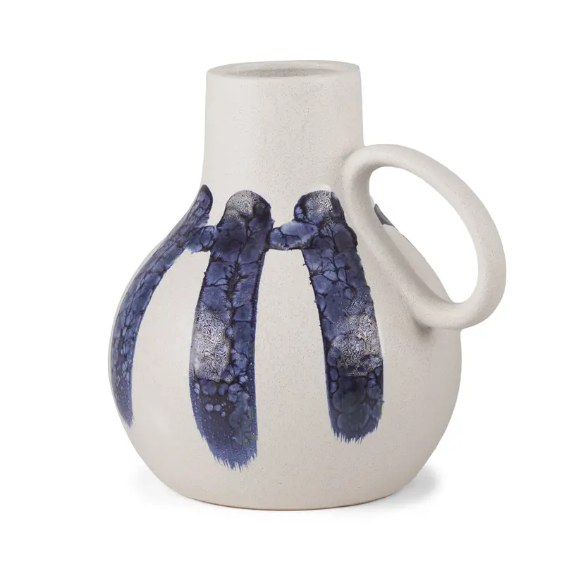 Truett Ceramic Jug Vase In White With Blue Stripes 1