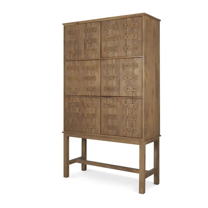 Truss Cool Brown Wood Tall Cabinet – 6-Door Vertical Storage Unit 1