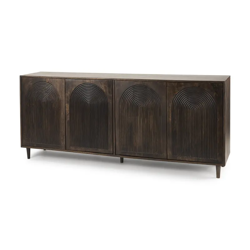 Tucker Dark Brown 4-Door Sideboard With Carved Arch Detailing 1