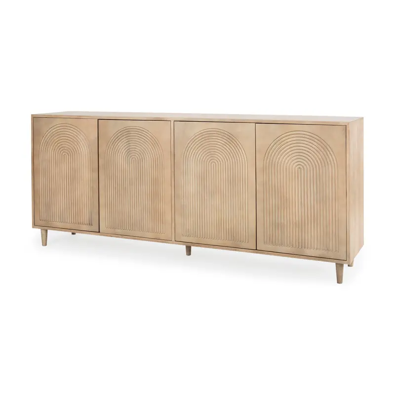 Tucker Light Brown Wood 4-Door Sideboard Featuring Carved Arch Motifs 1