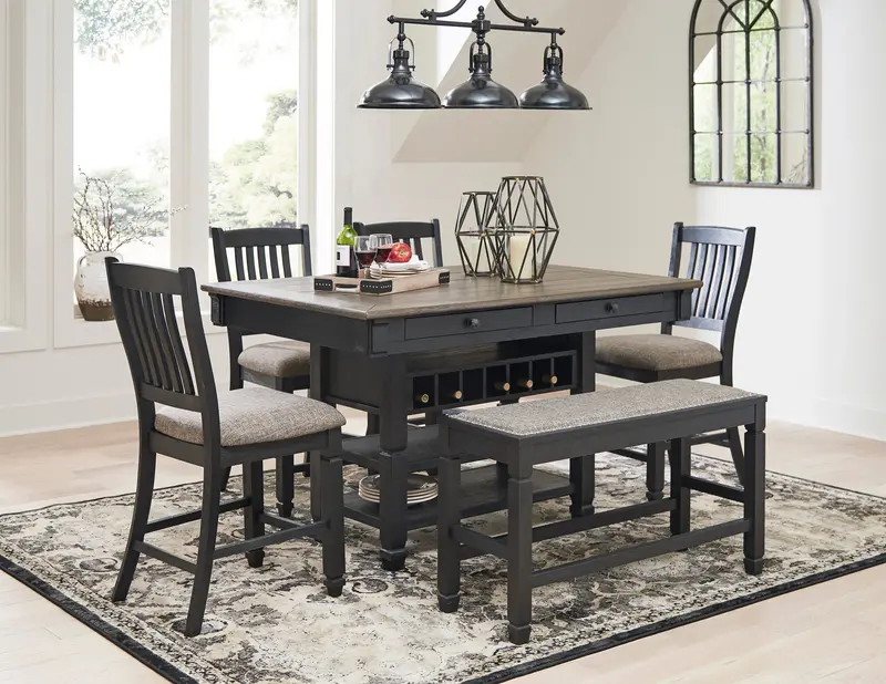 Tyler Creek Counter Height Dining Set – Grayish Brown And Black Bar-Style Ensemble 1
