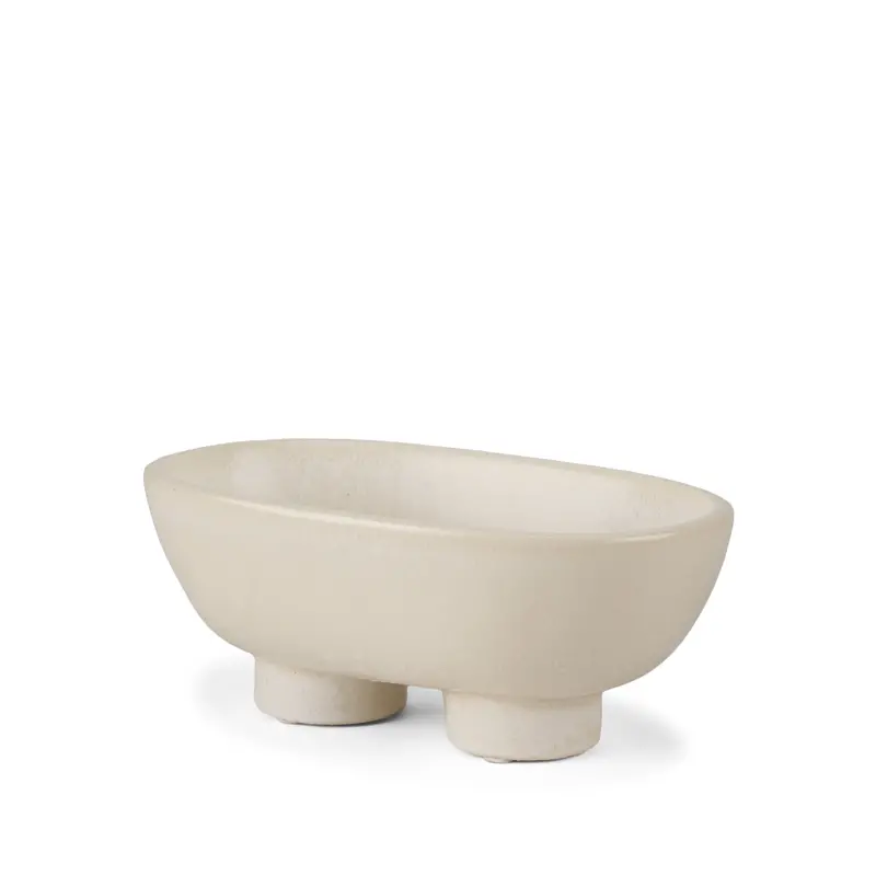 Tyren Cream-Glazed Oblong Ceramic Bowl – Decorative Table Accent 1