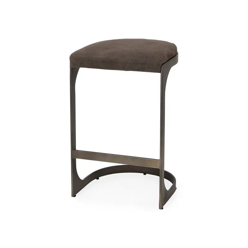 Tyson Counter Stool – Brown/Gray Suede Seat With Metal Frame, 17"L X 18"W X 28"H 1
