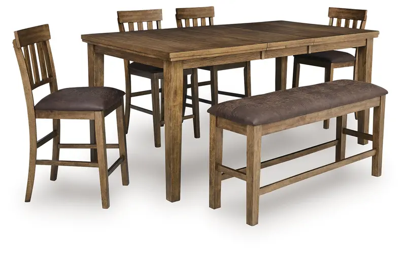 Urbinforte Light Brown Counter Height Dining Set: Table, 4 Barstools & Bench 1