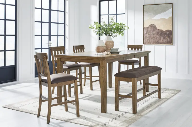 Urbinforte Light Brown Counter Height Set With Built-In Bench – 4-Piece Bistro Group 1