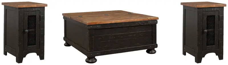 Valebeck Black-And-Brown Coffee Table Set With Two Chairside End Tables 1