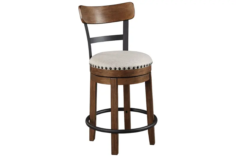 Valebeck Brown Counter-Height Barstool – Upholstered Seat 1