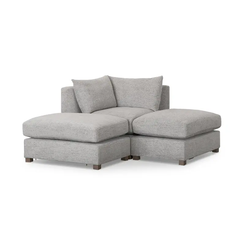 Valence Modular Gray Sofa Set – 3-Piece Including Two Ottomans 1
